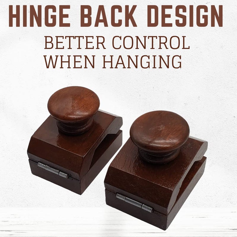 Wise Linkers Hinge Back Wooden Quilt Wall Hanger Handcrafted Wood Clips with Screws, 2 Clamp Tapestry & Textile Display Mount (Cherry Brown) - Image 3